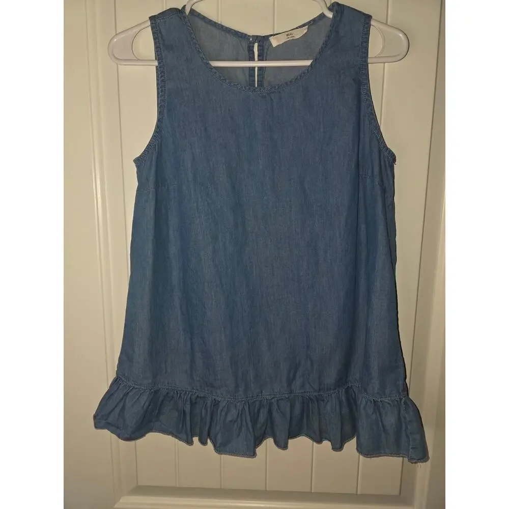 BLL Lightweight Denim Ruffle Tank Small - Picture 1 of 3